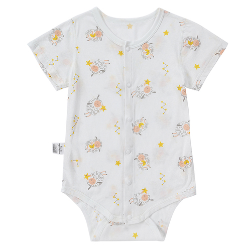 New Arrival Infant Summer Bodysuit Cartoon Bamboo Fiber Short Sleeve Baby Rompers with Buttons ( 2 Pieces )