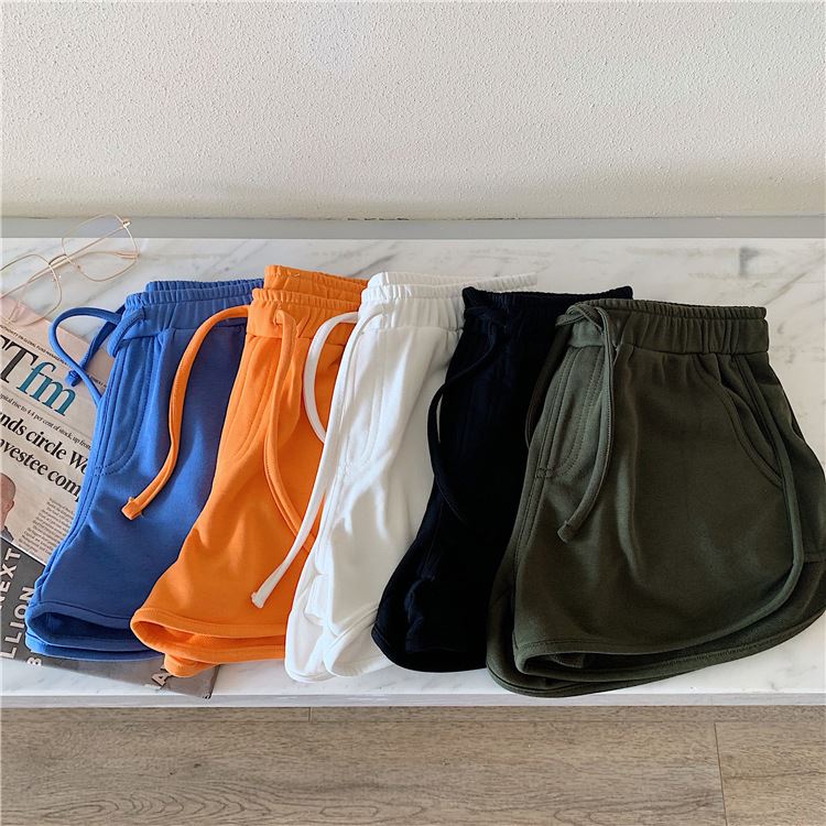 2022 summer loose fashion solid color elastic high waist sports hot shorts casual home running women's wild shorts Cloth