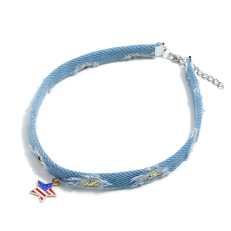  4th of July Independence Day Choker Necklace Jewelry Creative Punk Jean Painted USA Flag Star Heart Choker Neckla