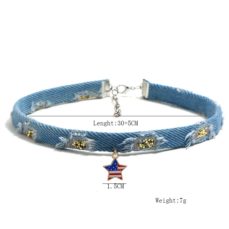  4th of July Independence Day Choker Necklace Jewelry Creative Punk Jean Painted USA Flag Star Heart Choker Neckla