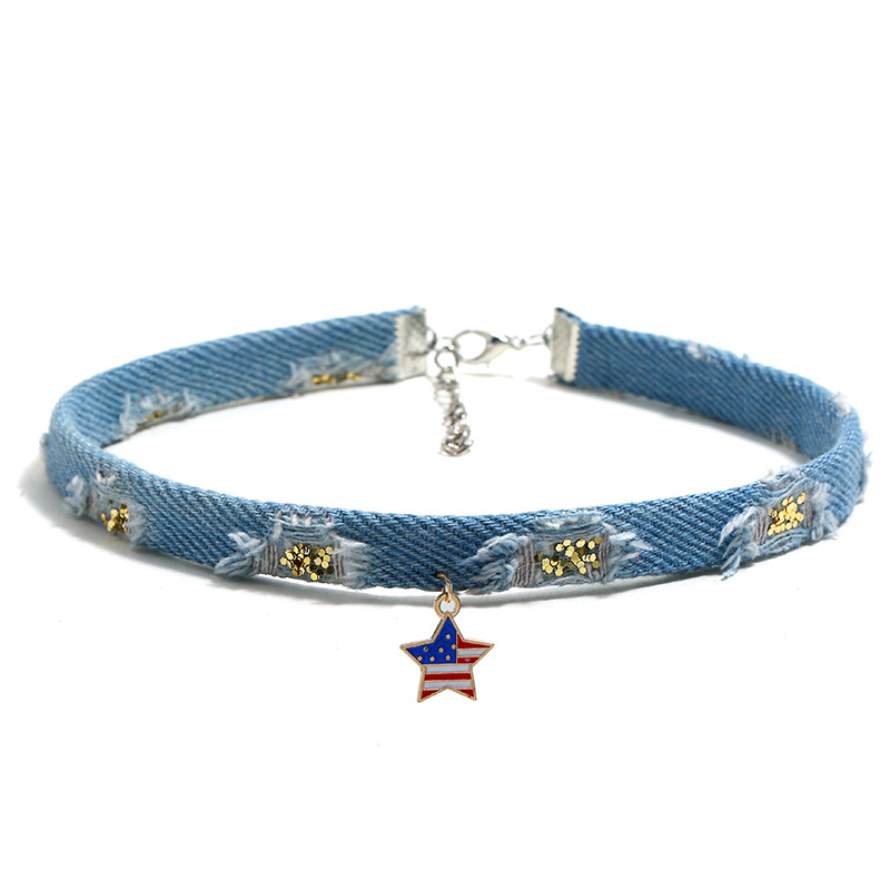  4th of July Independence Day Choker Necklace Jewelry Creative Punk Jean Painted USA Flag Star Heart Choker Neckla