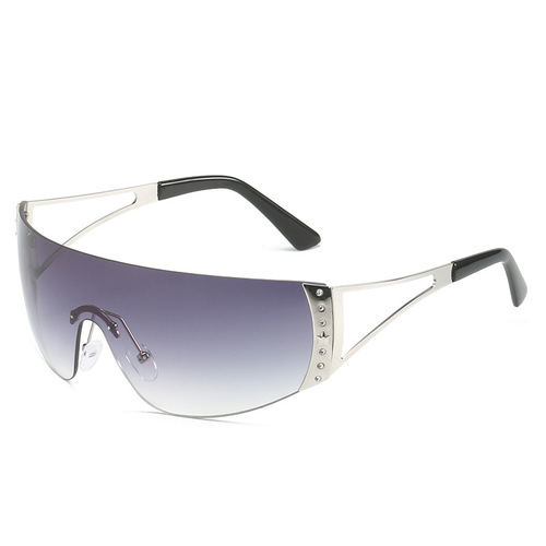 Rimless oversized female shades eyewear one piece lens woman sunglasses fashionable outdoor y2k style metal sunglasses o