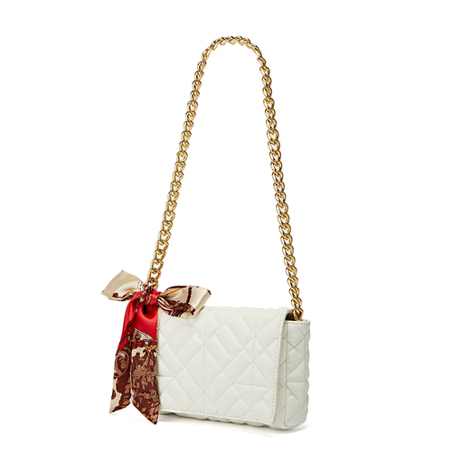 New Embroidered Thread Rhombus Thick Chain One Shoulder White Women's Bag Women's Small Square Bag  Outlet