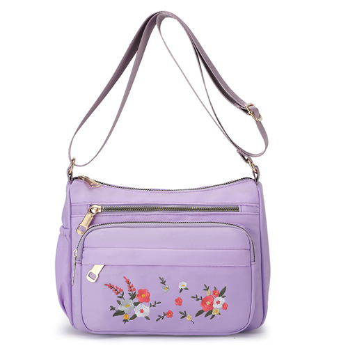 Embroidered Women's Handbags Shoulder Bag Waterproof Nylon Ladies Crossbody Messenger Bag