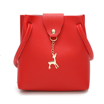 Fashion shoulder PU Women's Bag Deer Bucket Solid Color Mobile Phone Bag Cross-Body Bag