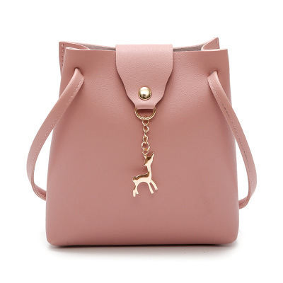 Fashion shoulder PU Women's Bag Deer Bucket Solid Color Mobile Phone Bag Cross-Body Bag