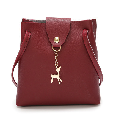 Fashion shoulder PU Women's Bag Deer Bucket Solid Color Mobile Phone Bag Cross-Body Bag