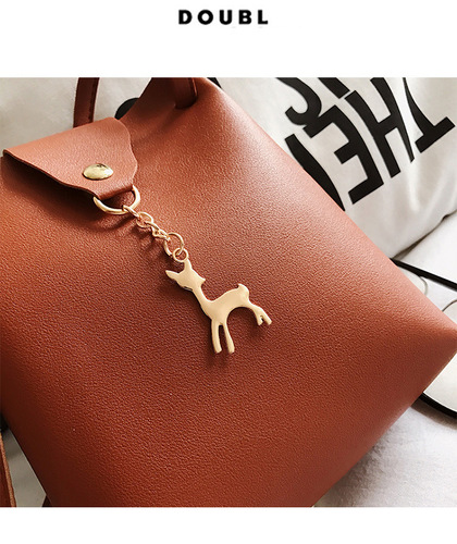 Fashion shoulder PU Women's Bag Deer Bucket Solid Color Mobile Phone Bag Cross-Body Bag