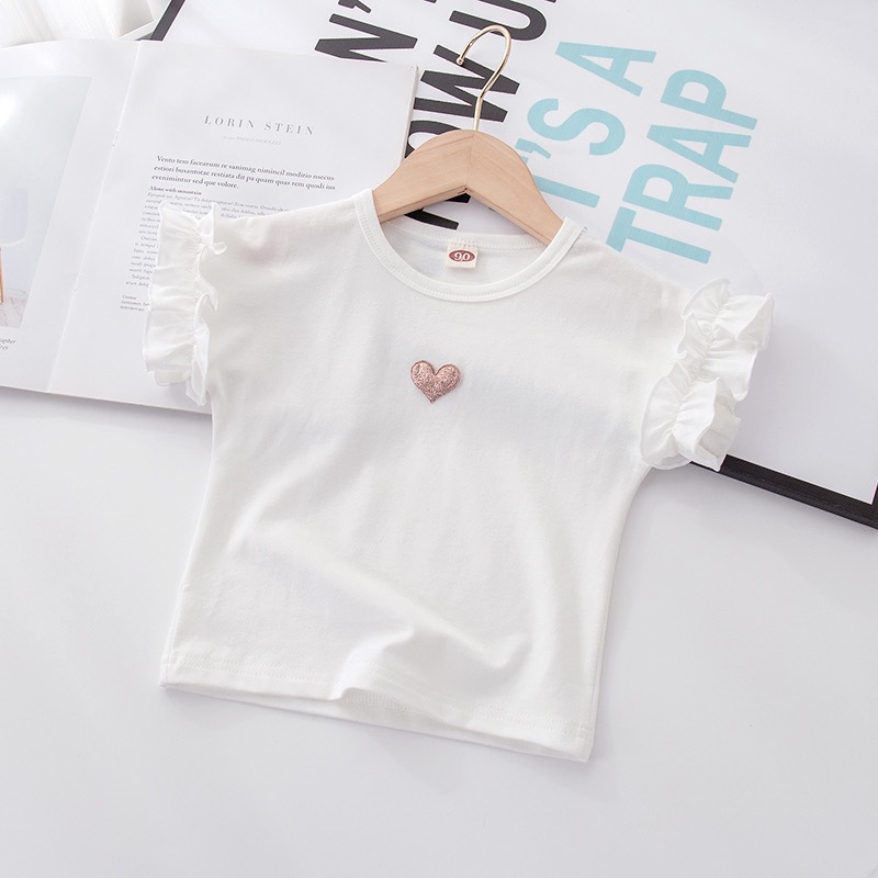 Floral Sleeve Cute Sweet Fashion Summer Girls T-Shirt Girls Short Sleeve