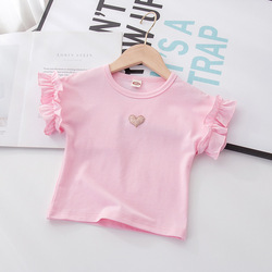 Floral Sleeve Cute Sweet Fashion Summer Girls T-Shirt Girls Short Sleeve