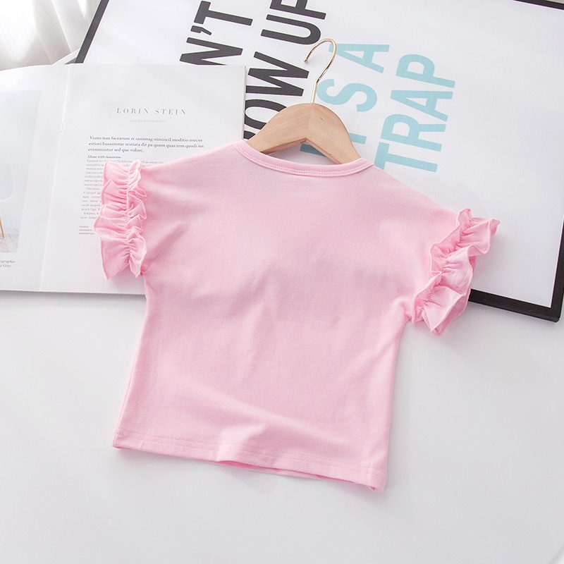 Floral Sleeve Cute Sweet Fashion Summer Girls T-Shirt Girls Short Sleeve