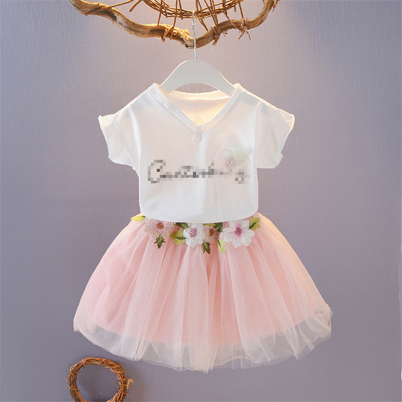 Girls Summer Suit Princess Dress Cotton Swan Mesh Skirt For Baby Girls