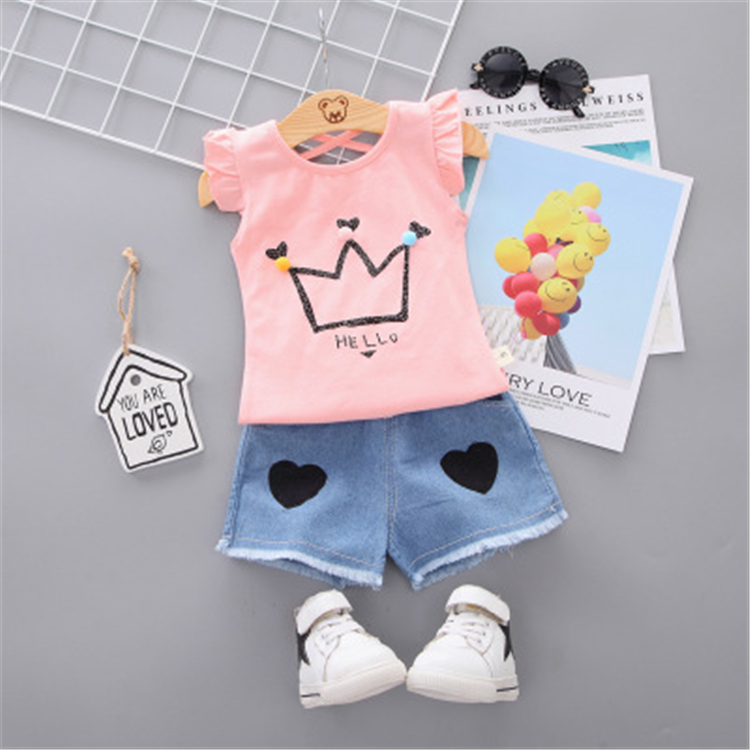 Cute Girls Short Sleeve Suit Kids Clothing Sets for Girls