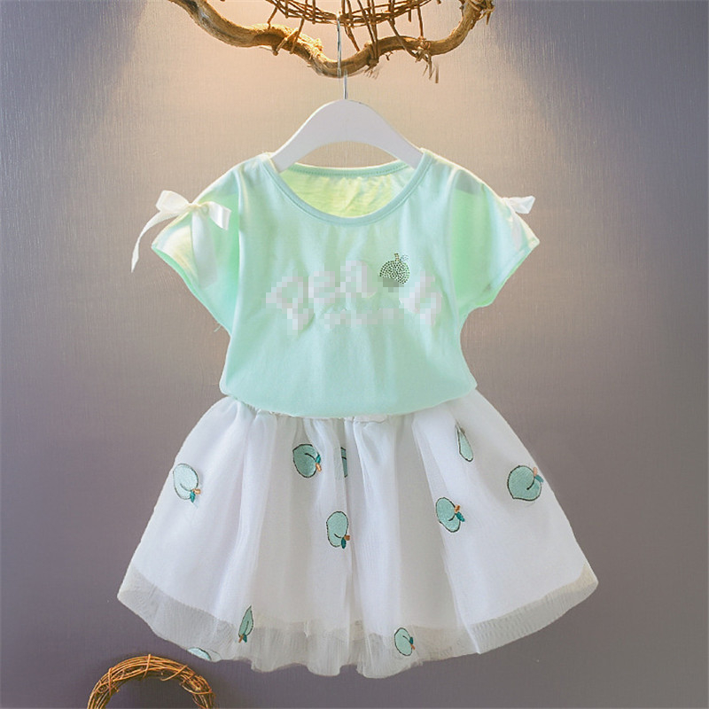 Girls Summer Suit Princess Dress Cotton Swan Mesh Skirt For Baby Girls