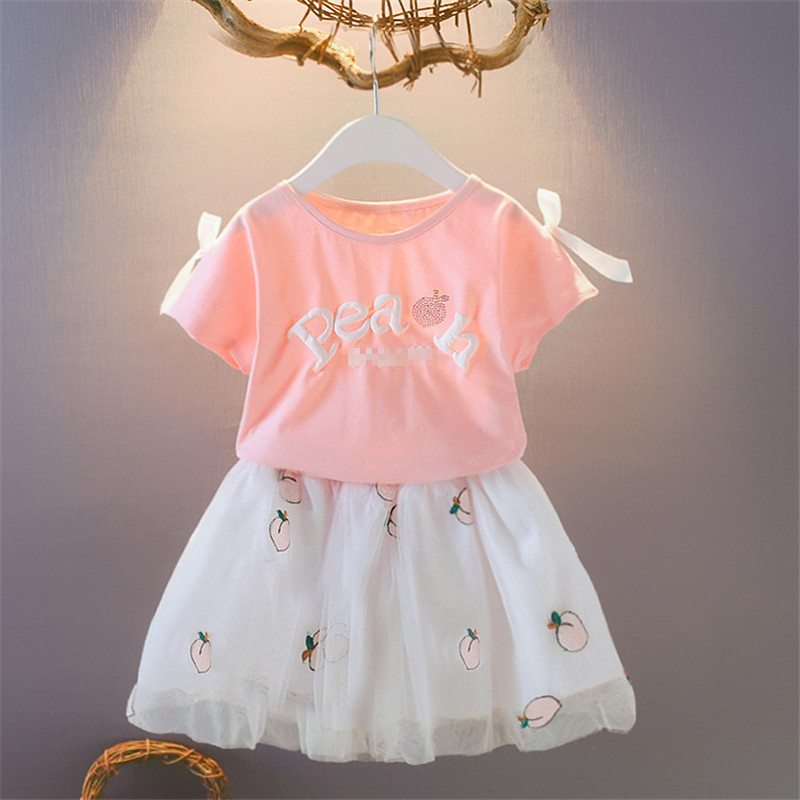 Girls Summer Suit Princess Dress Cotton Swan Mesh Skirt For Baby Girls
