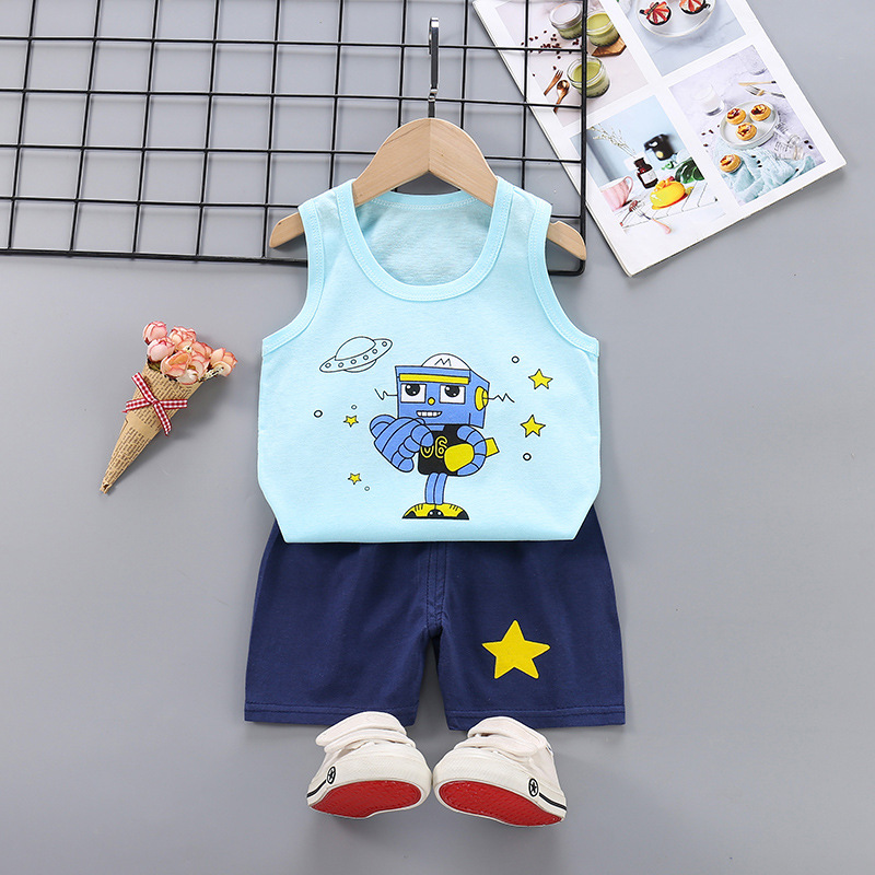 Children's Breathable Clothing Kids Suit Cotton Summer Boys Sleeveless Shorts Girls Sling Baby Casual Short Set