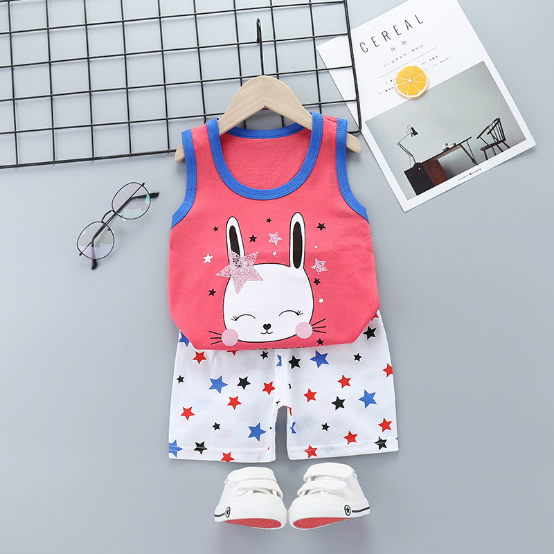 Children's Breathable Clothing Kids Suit Cotton Summer Boys Sleeveless Shorts Girls Sling Baby Casual Short Set