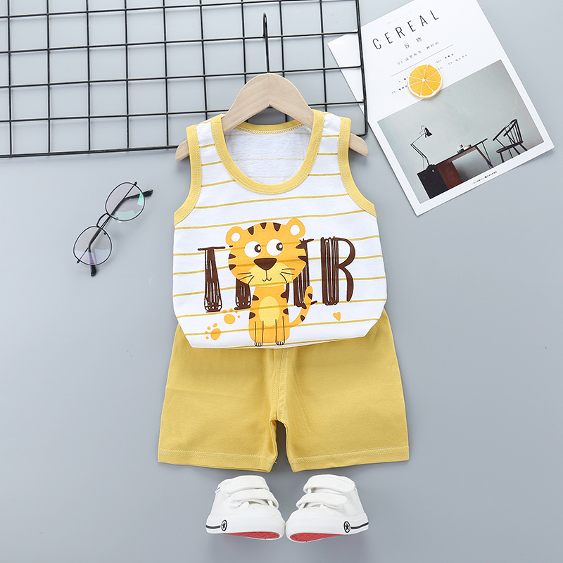 Children's Breathable Clothing Kids Suit Cotton Summer Boys Sleeveless Shorts Girls Sling Baby Casual Short Set