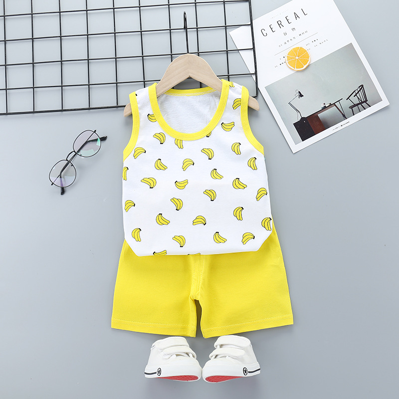 Children's Breathable Clothing Kids Suit Cotton Summer Boys Sleeveless Shorts Girls Sling Baby Casual Short Set