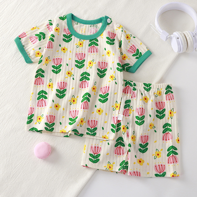 High Quality Summer Clothes Suit Soft 2PCS Clothing Set Kids Cotton Pajama Sets Bulk T-shirt Girl Kid Bedroom Sets