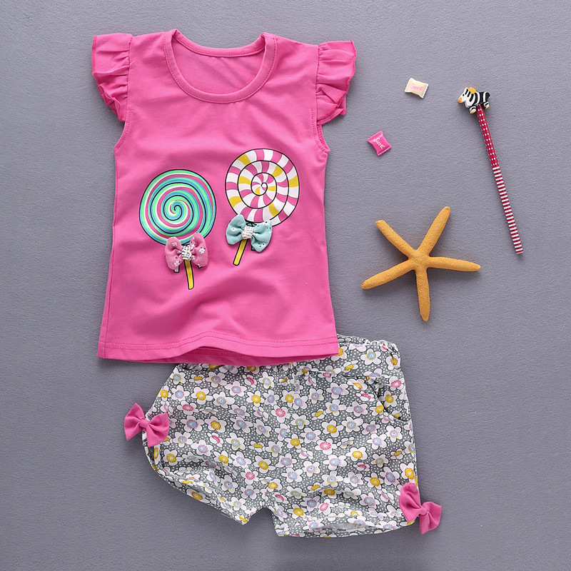 Baby Girls Summer Design Clothes Set 100% Cotton Baby Girls Sleeveless Shirt Pants 2pcs Clothes 