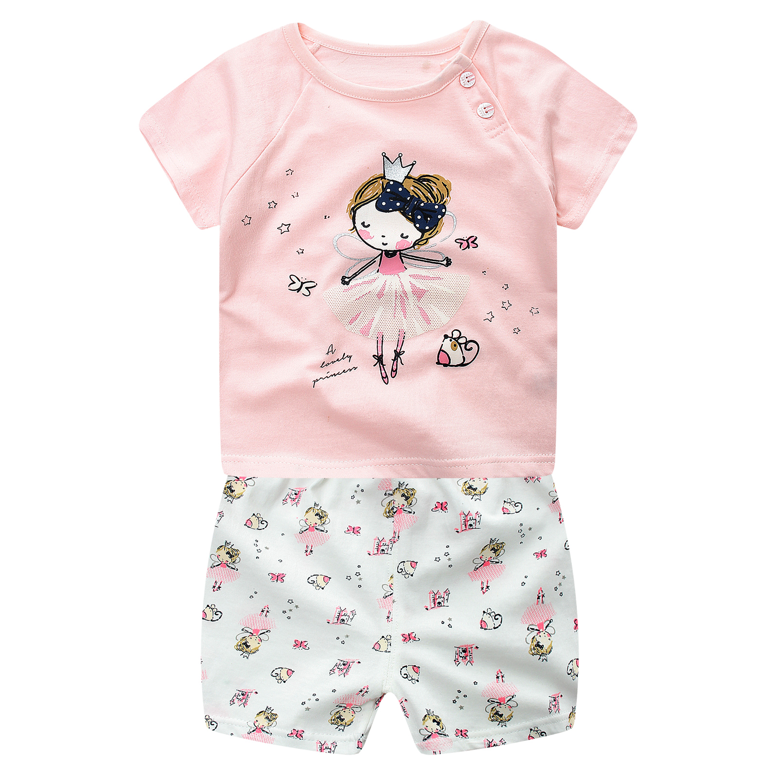 Summer Girls Cartoon Clothes Two Pieces Short Sleeve Cloth Set