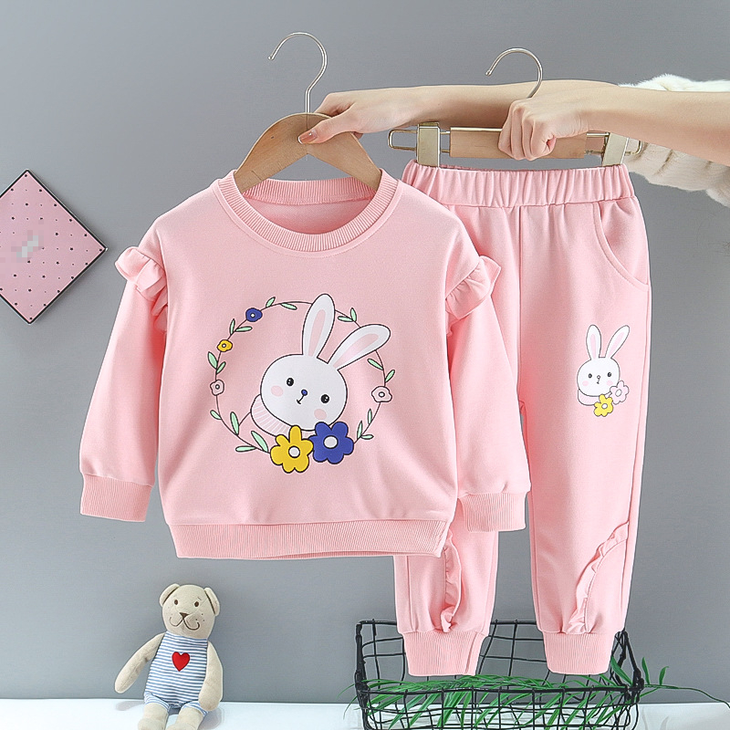 Spring Girl's Clothing Printed Floral Hoodie + Pants 2 Pieces Children's Clothing Suit