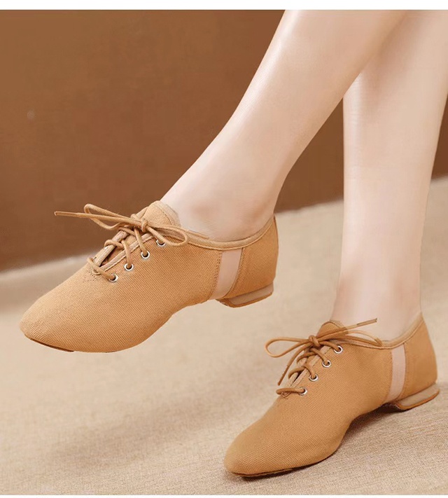 High quality canvas lace Jazz dance shoes soft canvas ballet dance shoes