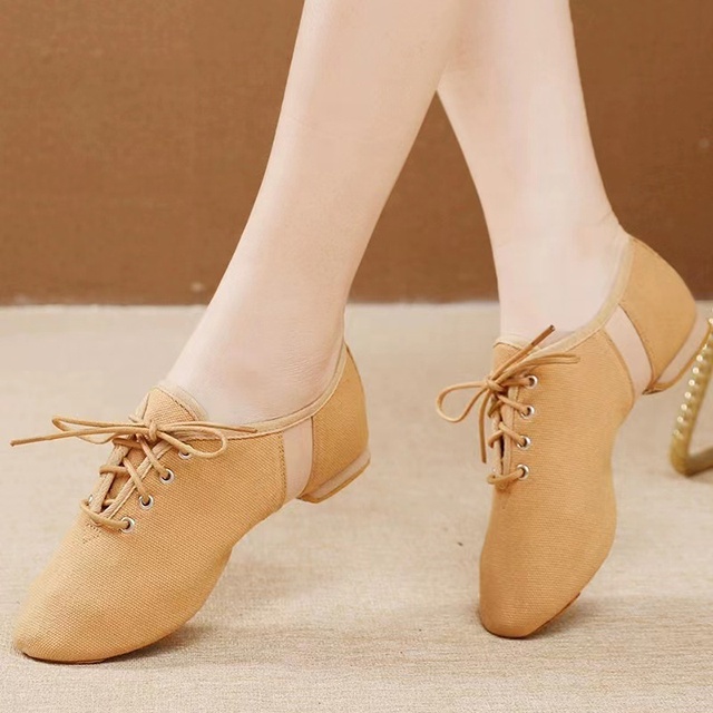 High quality canvas lace Jazz dance shoes soft canvas ballet dance shoes