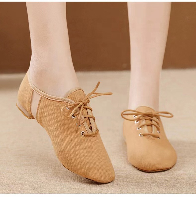 High quality canvas lace Jazz dance shoes soft canvas ballet dance shoes
