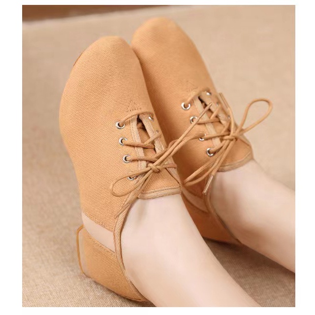 High quality canvas lace Jazz dance shoes soft canvas ballet dance shoes