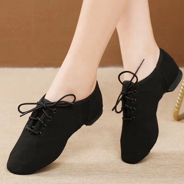 High quality canvas lace Jazz dance shoes soft canvas ballet dance shoes