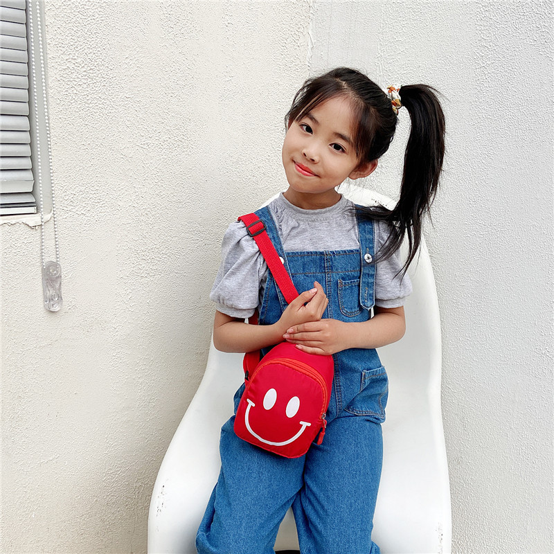 New Arrival Smiley 2022 Nylon Trend Kindergarten Baby Backpack Children Messenger Crossbody  Purse Kids Chest Bags