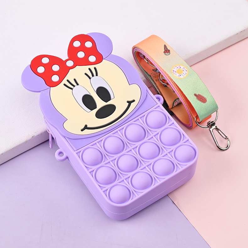  2022 hot sale popper fidget sensory toys waist bags cute cartoon silicone chest bag zipper