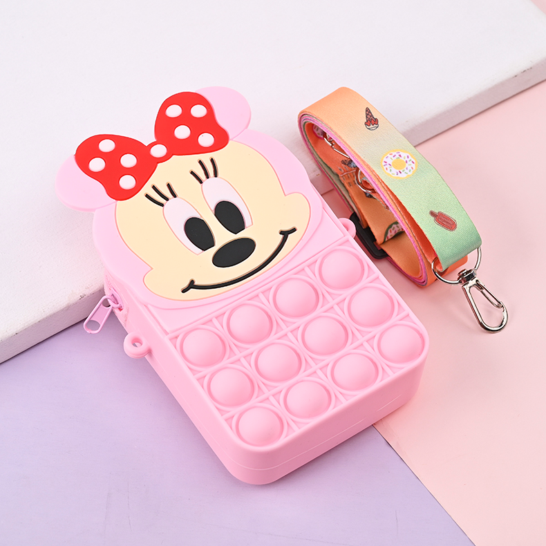  2022 hot sale popper fidget sensory toys waist bags cute cartoon silicone chest bag zipper