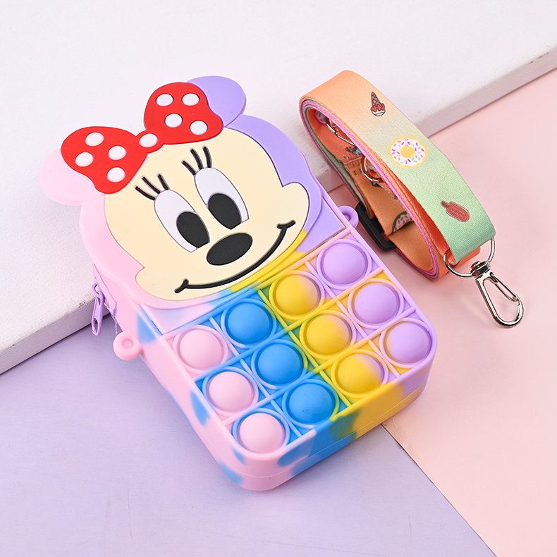  2022 hot sale popper fidget sensory toys waist bags cute cartoon silicone chest bag zipper