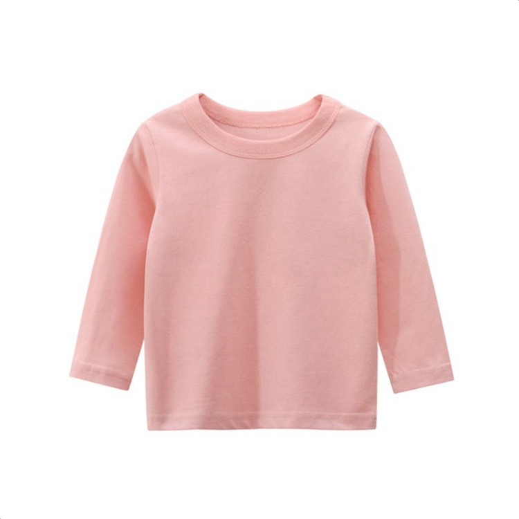    solid 6 color cotton round neck top Long sleeve children's   pullover hoodies T-shirt