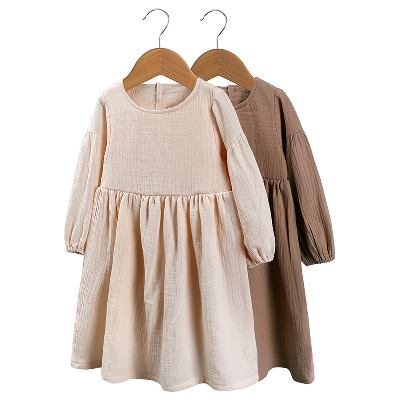 Kids Girls Clothes Toddler Baby Girl Dresses Linen Cotton Outfits Long Sleeve Dress