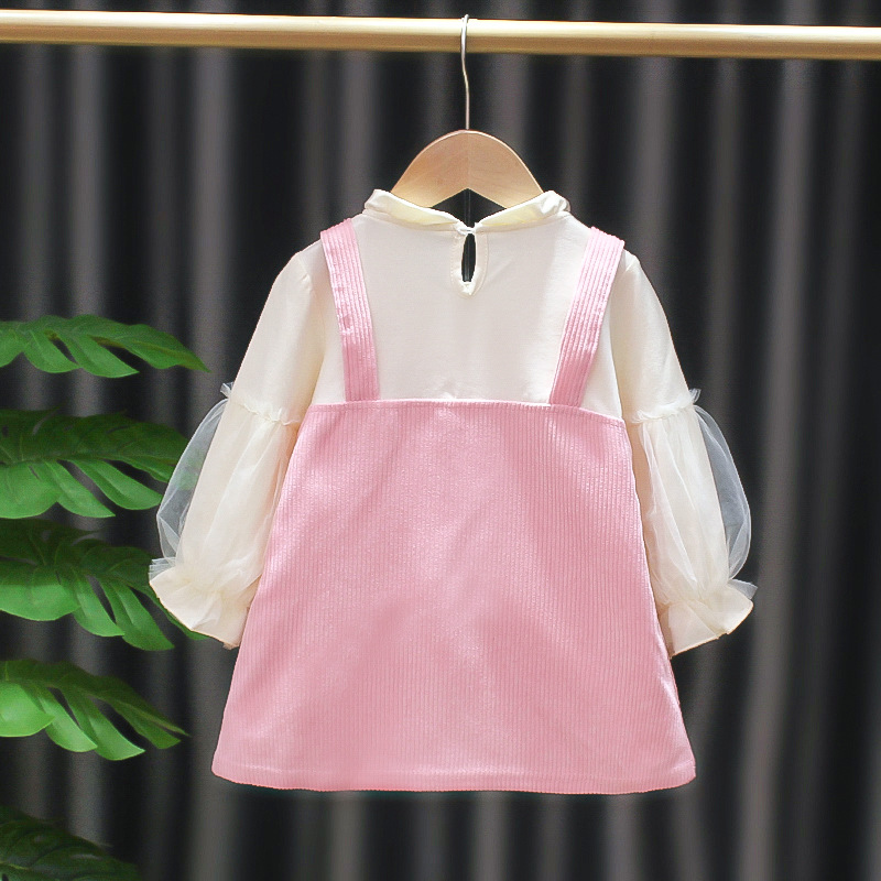High Quality Best Price Sweet Princess Dress Western Style Knee Length O Neck Long Sleeve  For 1-6 Years Old Girls