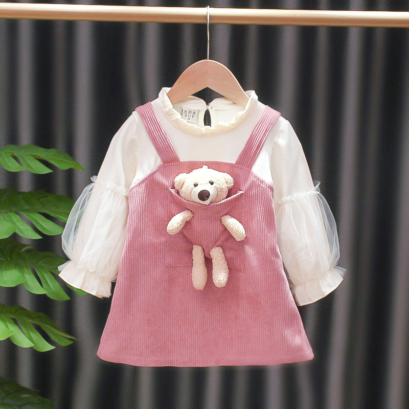 High Quality Best Price Sweet Princess Dress Western Style Knee Length O Neck Long Sleeve  For 1-6 Years Old Girls