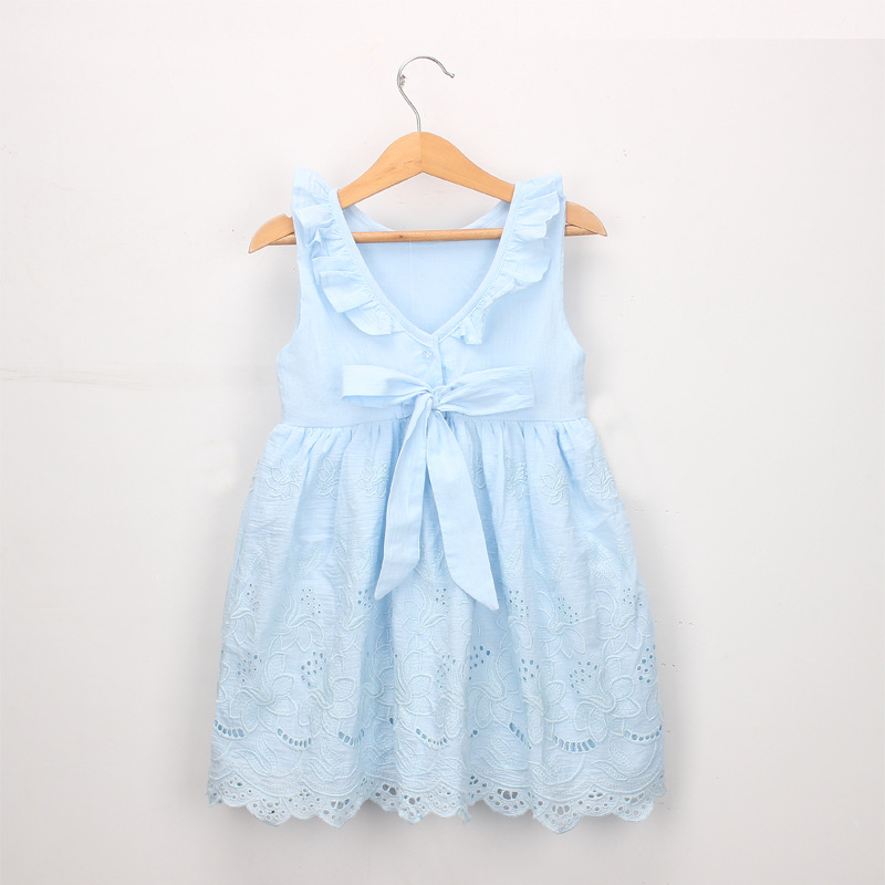 Cotton Embroidery Girls Summer Dress Flare Sleeves Princess Summer Girl Dresses