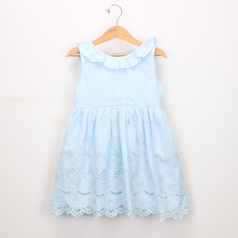Cotton Embroidery Girls Summer Dress Flare Sleeves Princess Summer Girl Dresses