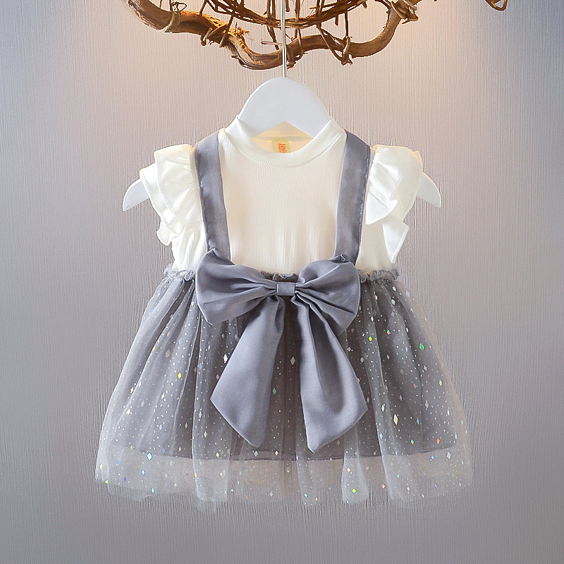 Summer Bow Baby Dress Academic Style Princess Birthday Party Mesh Dress