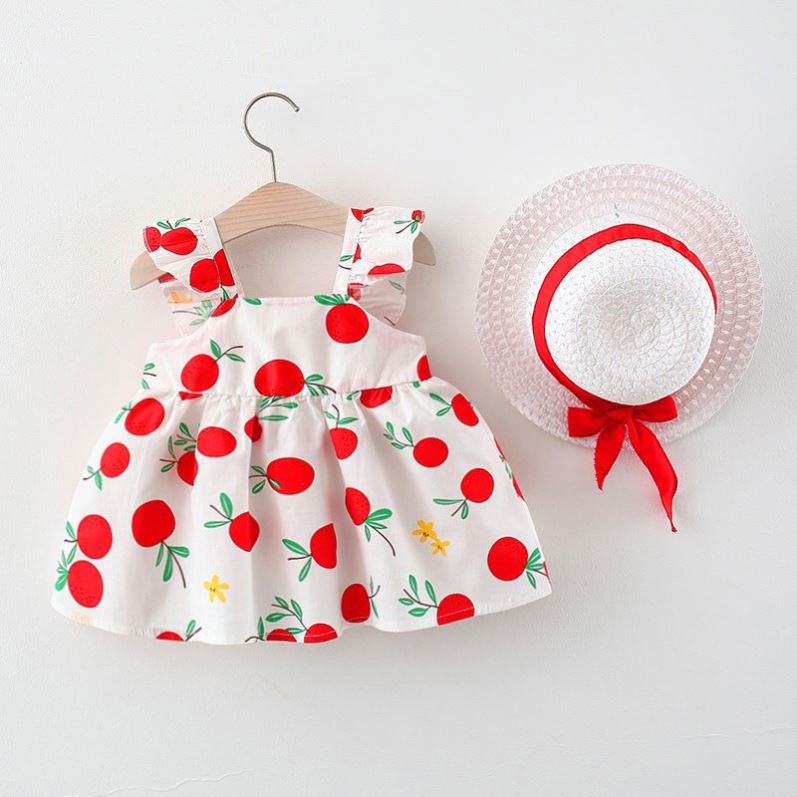 Summer Girls Big Bow Sleeveless A-Line Cotton Infant Toddlers Clothing Girls Dresses with Hat