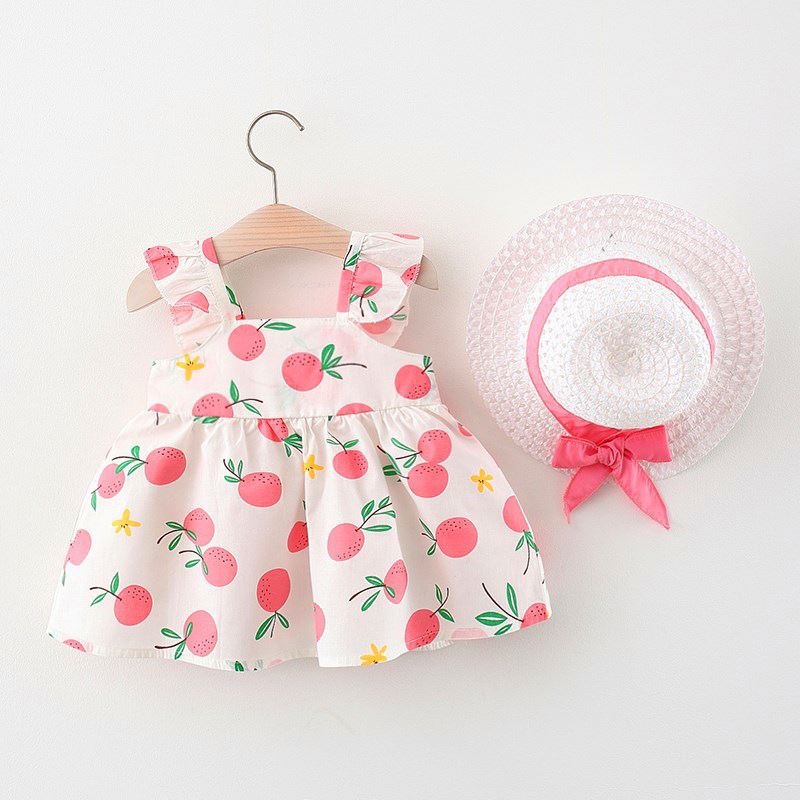 Summer Girls Big Bow Sleeveless A-Line Cotton Infant Toddlers Clothing Girls Dresses with Hat