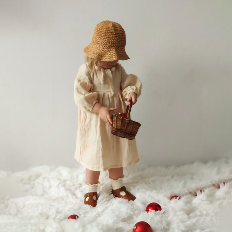 Kids Girls Clothes Toddler Baby Girl Dresses Linen Cotton Outfits Long Sleeve Dress