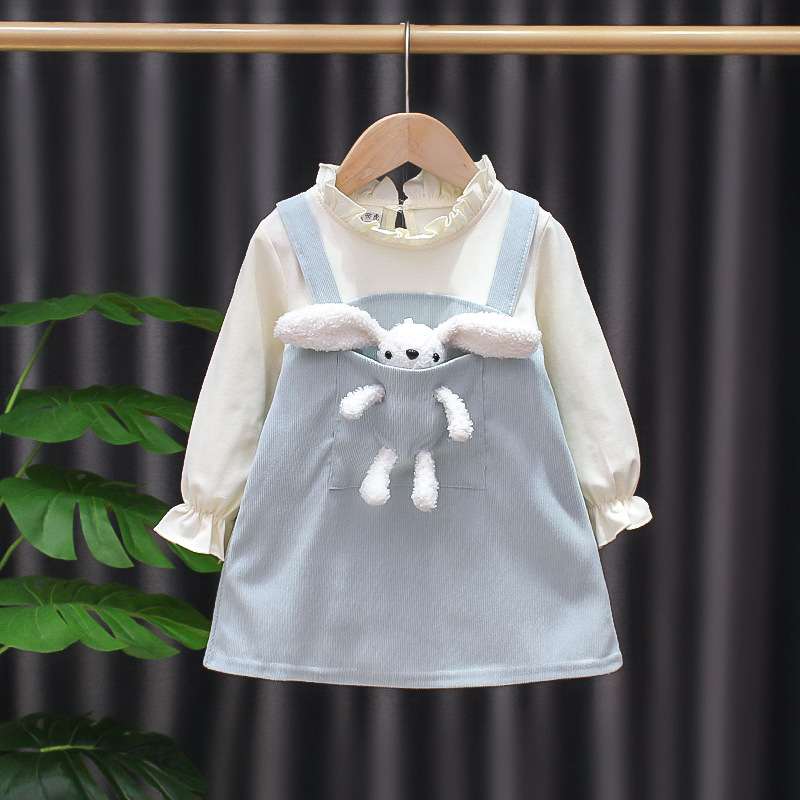 High Quality Best Price Sweet Princess Dress Western Style Knee Length O Neck Long Sleeve  For 1-6 Years Old Girls
