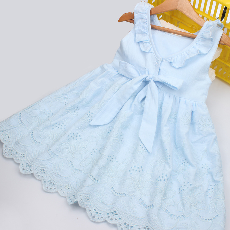 Cotton Embroidery Girls Summer Dress Flare Sleeves Princess Summer Girl Dresses