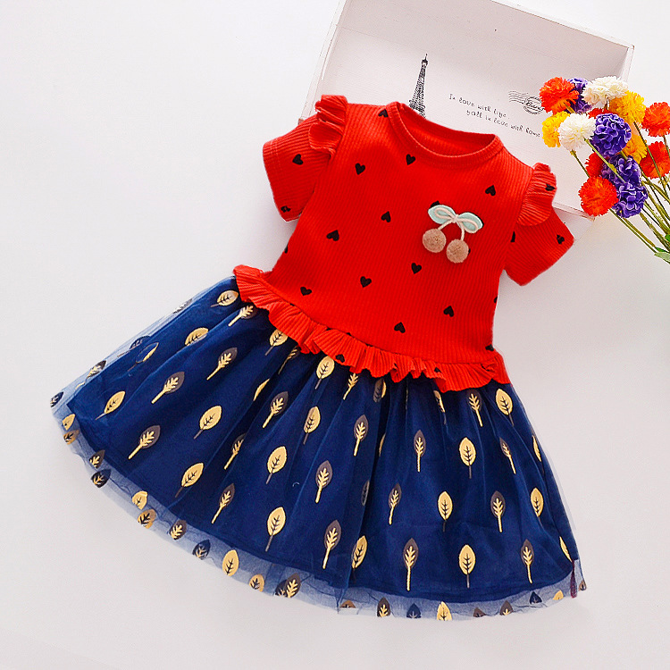 New Arrival Summer Kids And Girls 4 Different Design  Children And Toddler Short-sleeved Knee Length