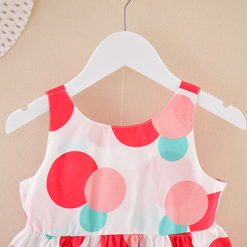 Little Girl Cute Dot Cotton Printing for Summer Casual Day Dress with Straw Hat 2pcs Sets Birthday Party Dress